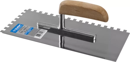 Гладилка нержавеющая ЗУБР &quot;ПРОФЕССИОНАЛ&quot; с деревянной ручкой, зубчатая, 8х8мм, 130х280мм 0806-08_z01 купить в Уфе