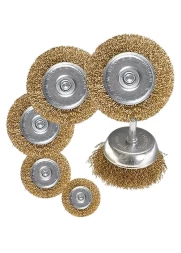 Набор щеток для дрели 6 шт 5 плоских 40-50-65-75-100 мм + 1 "чашка" 50 мм со шпильками MATRIX 74496