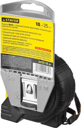Рулетка STAYER &quot;PROFI&quot; &quot;MARS&quot;, обрезиненный корпус, утолщенное полотно, 10мх25мм 34131-10_z01 купить в Уфе
