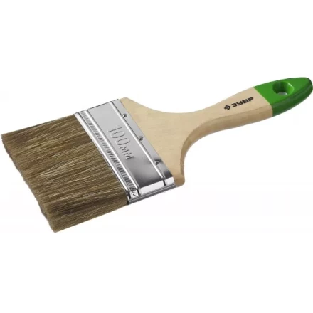 Кисть плоская  ЗУБР &quot;ЛАЗУРЬ-МАСТЕР&quot;, смешанная щетина, деревянная ручка, 100мм 4-01009-100 купить в Уфе