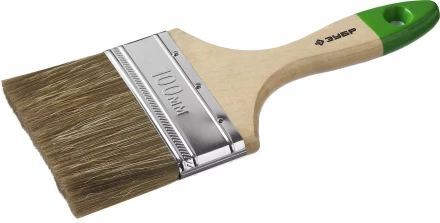 Кисть плоская  ЗУБР &quot;ЛАЗУРЬ-МАСТЕР&quot;, смешанная щетина, деревянная ручка, 100мм 4-01009-100 купить в Уфе