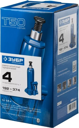 Домкрат гидравлический бутылочный T50, 4т, 192-374мм, ЗУБР Профессионал 43060-4 43060-4_z01 купить в Уфе