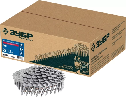 ЗУБР CRN 22 х 3.1 мм, барабанные гвозди кровельные оцинкованные, 9000 шт (305385-22) купить в Уфе