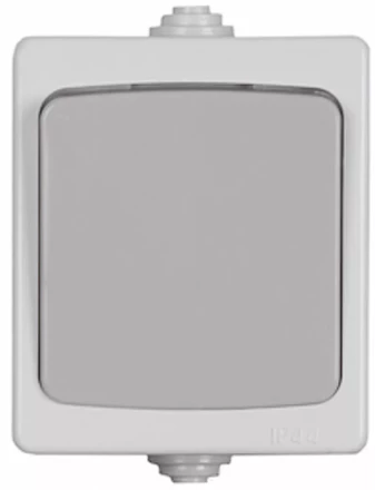 Выключатель СВЕТОЗАР &quot;АВРОРА&quot; проходной, одноклавишный, IP44, цвет серо-белый, 10А/~250В SV-54340-W купить в Уфе
