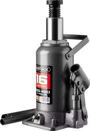 Домкрат гидравлический бутылочный, 16т, 220-420 мм, MIRAX 43260-16 43260-16 купить в Уфе