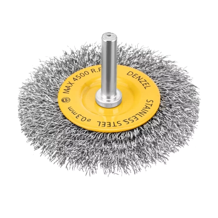 Щетка для дрели, 75 мм, Плоская, со шпилькой, нержавеющая витая проволока Denzel 744603 купить в Уфе