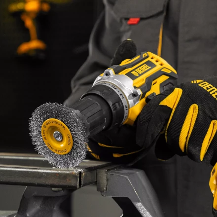 Щетка для дрели, 75 мм, Плоская, со шпилькой, нержавеющая витая проволока Denzel 744603 купить в Уфе