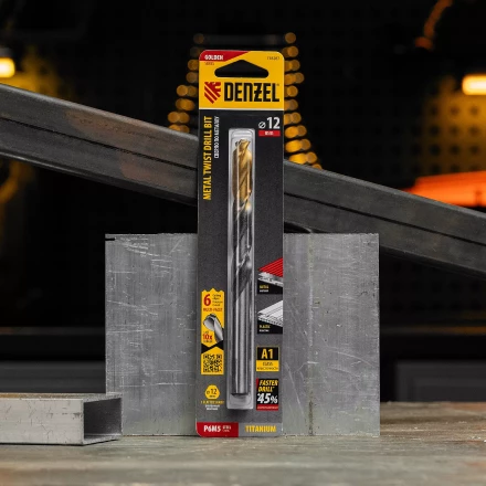 Сверло спиральное по металлу Denzel 12 x 151мм, Р6М5, Golden Tip, многогранная заточка, 718287 купить в Уфе