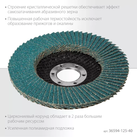 Круги лепестковые циркониевые торцевые 36594-125-40 купить в Уфе