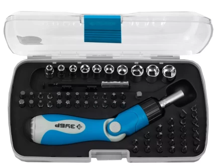 Набор ЗУБР Отвертка &quot;ЭКСПЕРТ&quot; реверсивно-рычажная с насадками,удл. с магнит.фикс.,Hex1/4&quot;-SQ1/4&quot;,в пласт. боксе,64пред. 25287-H64 купить в Уфе