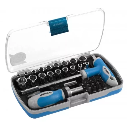 Набор ЗУБР Отвертка &quot;ЭКСПЕРТ&quot; реверс. с насадками, 2-хкомп. ручка, битодерж. с Т-образ. ручкой, в пласт.боксе, 38пред. 25289-H38 купить в Уфе