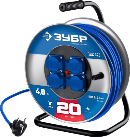 ЗУБР ПВС-325, ПВС, 3 x 2.5 мм2, 20 м, 4000 Вт, IP44, силовой удлинитель на стальной катушке, Профессионал (55102-20) купить в Уфе