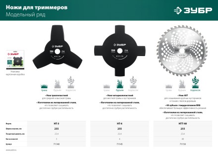 ЗУБР НТ-3, 255 мм, 3T, нож для триммера (71140) купить в Уфе