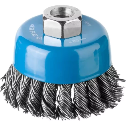 ЗУБР &quot;ПРОФЕССИОНАЛ&quot;. Щетка чашечная для УШМ, плетеные пучки стальной проволоки 0,8мм, 80ммхМ14 35277-080_z02 купить в Уфе