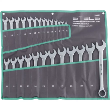 Набор ключей комбинированных 6-32 мм 26 штук CrV матовый хром STELS 15431 купить в Уфе