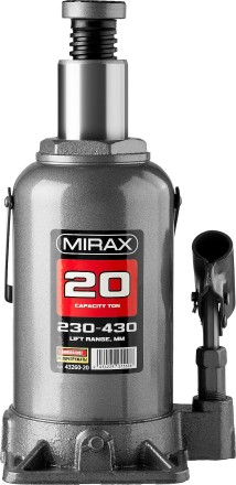 Домкрат гидравлический бутылочный, 20т, 230-430 мм, MIRAX 43260-20 43260-20 купить в Уфе