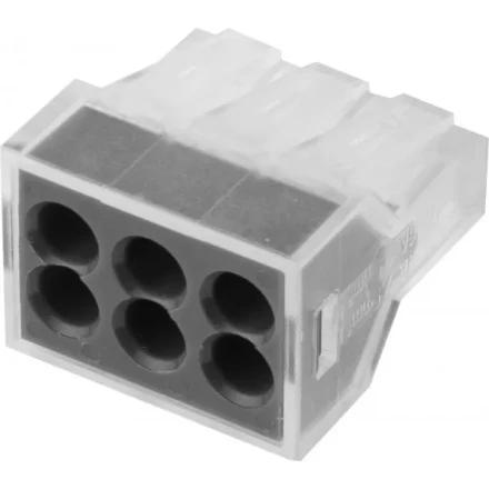 Клемма СВЕТОЗАР соединительная, 6-и проводная, 400В, 24А, 0,75-2,5мм2, 2шт 49170-6 купить в Уфе