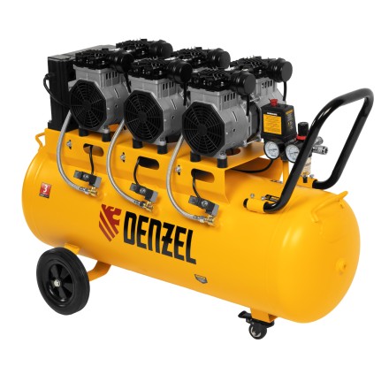 Компрессор безмасляный, малошумный Denzel DLS 3300/100, 3300 Вт,3x1100, 100 л, 570 л/мин ,блок управления купить в Уфе