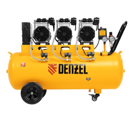 Компрессор безмасляный, малошумный Denzel DLS 3300/100, 3300 Вт,3x1100, 100 л, 570 л/мин ,блок управления купить в Уфе