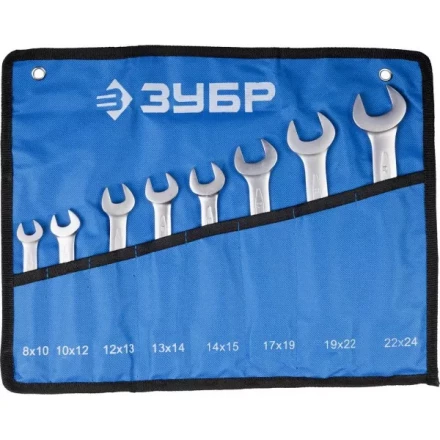 Набор ЗУБР &quot;ПРОФИ&quot;: Ключ гаечный рожковый, Cr-V сталь, хромированный, 8х24мм, 8шт 27027-H8 купить в Уфе