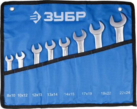 Набор ЗУБР &quot;ПРОФИ&quot;: Ключ гаечный рожковый, Cr-V сталь, хромированный, 8х24мм, 8шт 27027-H8 купить в Уфе