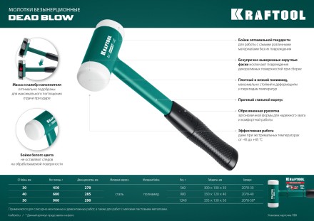 Безынерционный молоток KRAFTOOL DEAD BLOW с бойками из полиамида 2078-40 купить в Уфе
