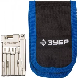 Набор ЗУБР "ЭКСПЕРТ для обслуживания велосипеда: складной мультитул 11-в-1,комплект для ремонта шин,16-в-1,в чехле 27428-H16