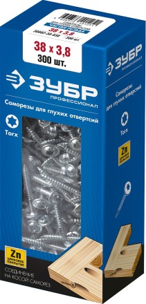 ЗУБР 38 х 3.8 мм, частая резьба, ТХ20, цинк, 300 шт, саморез для глухих отверстий, Профессионал (30082-38-038) купить в Уфе