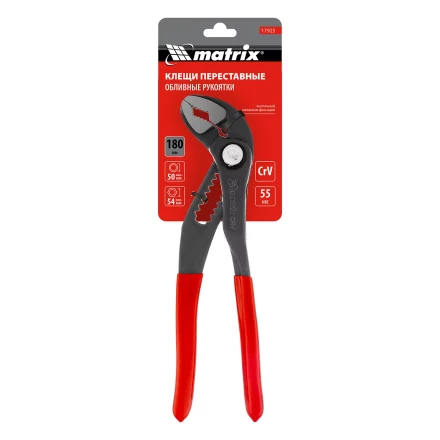 Клещи переставные 180 мм Matrix, кнопочный механизм, хром-ванадий, обливные рукоятки 17925 купить в Уфе