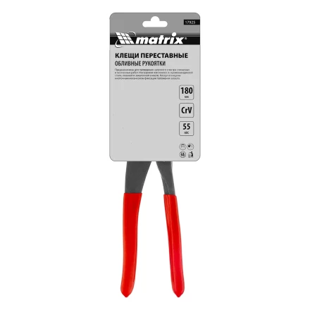 Клещи переставные 180 мм Matrix, кнопочный механизм, хром-ванадий, обливные рукоятки 17925 купить в Уфе