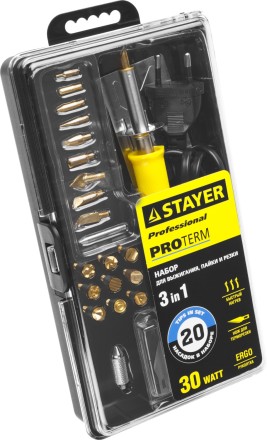 Прибор для выжигания STAYER &quot;PROFESSIONAL&quot;, 3в1, с набором насадок 20шт 45227 купить в Уфе