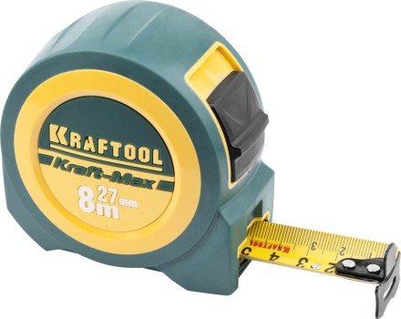 Рулетка KRAFTOOL &quot;Kraft-Max&quot;, длинный вылет, нейлон покрытие, упрочненный двухкомп корпус, 8м/27мм 34127-08-27 купить в Уфе