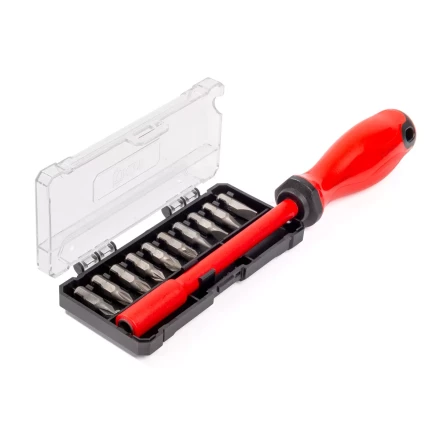 Диэлектрическая отвертка КВТ VDE НИО-2210 со сменными битами S2, профиль SL, PH, PZ, 10 шт. (88928) купить в Уфе