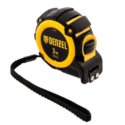 Рулетка Denzel 3м х 16мм, автоматич. фиксац., нейлон. покрытие, магнит. зацеп, двухстор. разметка, 31520