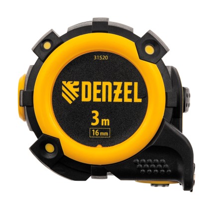 Рулетка Denzel 3м х 16мм, автоматич. фиксац., нейлон. покрытие, магнит. зацеп, двухстор. разметка, 31520 купить в Уфе