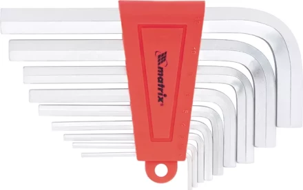 Набор ключей шестигранных имбусовых HEX, 2–12 мм, CrV,  9 шт., короткие,  сатин  MATRIX 12301 купить в Уфе