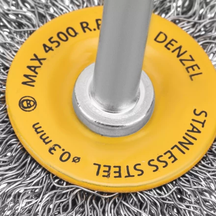 Щетка для дрели, 50 мм, Плоская, со шпилькой, нержавеющая витая проволока Denzel 744623 купить в Уфе