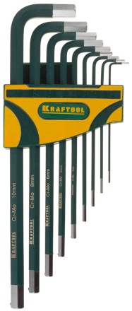 Набор ключей имбусовых KRAFTOOL &quot;INDUSTRIE&quot; длинные,Cr-Mo сталь(S2),хромир покрытие с противоскол напыл,HEX1,5-10мм,9шт 27443-H9 купить в Уфе