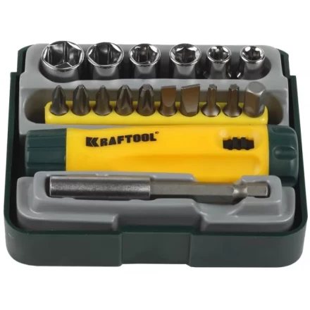 Набор KRAFTOOL &quot;EXPERT&quot;: Отвертка реверсивная с битами, адаптером и торцовыми головками, Cr-V, 18 предметов 26143-H18 купить в Уфе