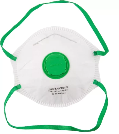 Полумаска фильтрующая STAYER "PROFI" коническая, с клапаном, многослойная, класс защиты FFP2 11110-2 купить в Уфе