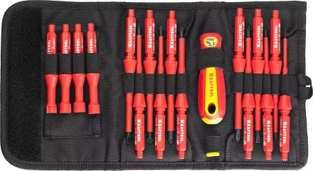 Набор "Х-Drive ELECTRO": Высоковольтные отвертки, сменные стержни, ключи специальные, до 1000В, 18 предм, KRAFTOOL 220092-H18 купить в Уфе