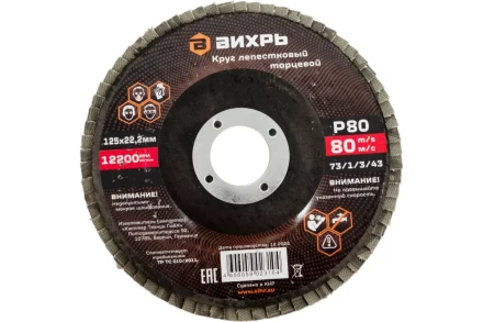 Круг лепестковый торцевой Вихрь 125х22,2 мм, Р80 73/1/3/43 купить в Уфе