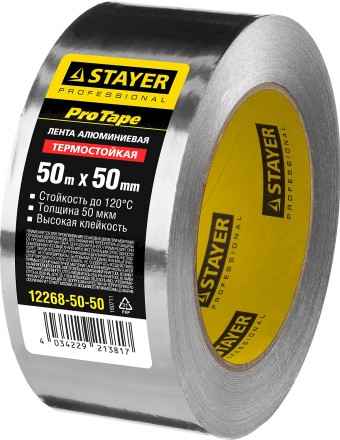 Алюминиевая лента, STAYER Professional 12268-50-50, до 120°С, 50мкм, 50мм х 50м 12268-50-50 купить в Уфе
