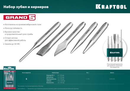 Наборы зубил и кернеров GRAND 21075-H5 купить в Уфе