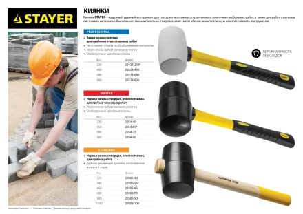 Киянка STAYER &quot;PROFESSIONAL&quot; резиновая ЧЕРНАЯ, с фиберглассовой ручкой, 900г 2054-90 купить в Уфе