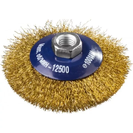 DEXX. Щетка коническая для УШМ, витая стальная латунированная проволока 0,3мм, 100ммхМ14 35105-100 купить в Уфе