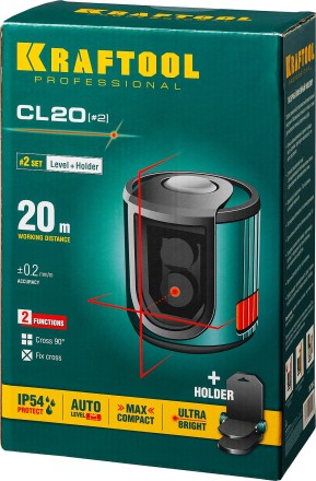 Нивелир лазерный линейный CL 20, сверхъяркий, KRAFTOOL 34700-2, держатель, 20м, IP54, точн. 0,2 мм/м 34700-2 купить в Уфе