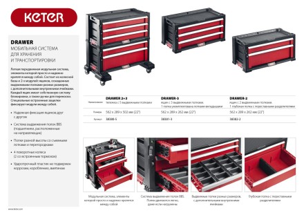 Ящик с 2 выдвижными полками &quot;DRAWER-2&quot;, 22&quot; KETER 38382-2 купить в Уфе