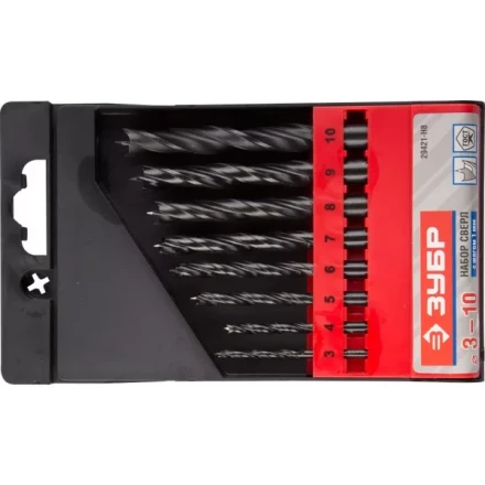 ЗУБР. Набор сверл спиральных по дереву с М-образной заточкой, сталь 65Г, 8шт: 3-4-5-6-7-8-9-10мм 29421-H8 купить в Уфе