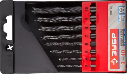 ЗУБР. Набор сверл спиральных по дереву с М-образной заточкой, сталь 65Г, 8шт: 3-4-5-6-7-8-9-10мм 29421-H8 купить в Уфе